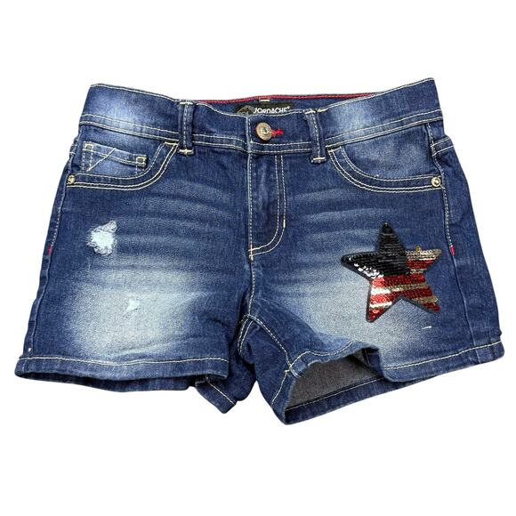 Jordache Girls Size 10 (26 x 3) Sequined American Flag Star Denim Shorts - Picture 1 of 12